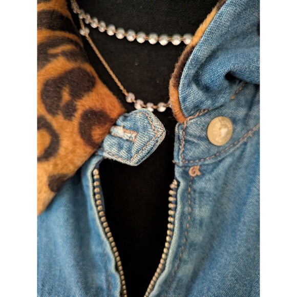 Gloria Vanderbilt Jacket Womens L Denim Medium Wash Cheetah Print Collar Zipper - Picture 2 of 13